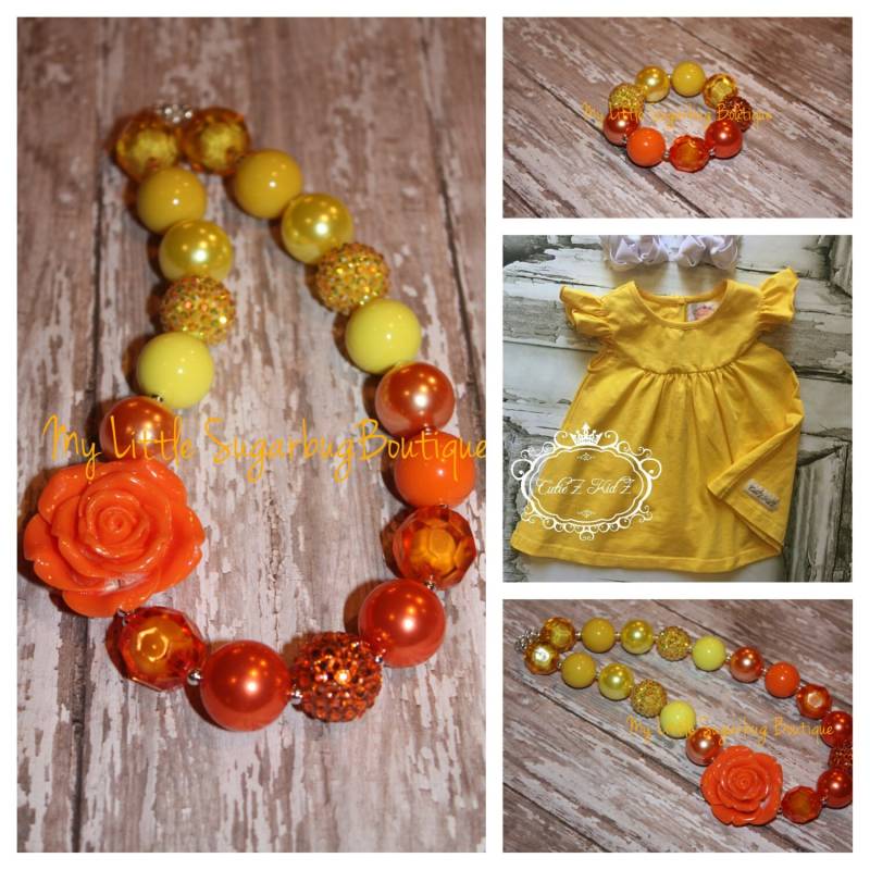 Orange Und Gelb Klobige Halskette-M2M Cutiez Kidz Gold Aryas-Fall Halskette-Bubblegum Halskette-Baby-Kleinkind-Mädchen-Frauen von MyLittleSugarbugBtq