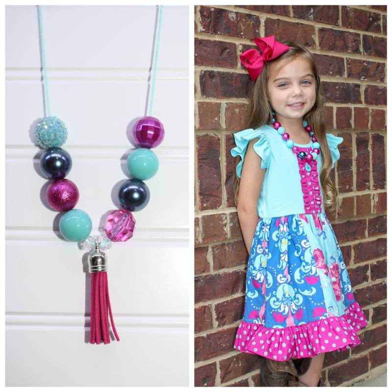 Penny Lane Quaste Halskette-Rosa Blau Türkis Quaste-M2M Eleanor Rose-Baby-Kleinkind-Mädchen-Frauen von MyLittleSugarbugBtq