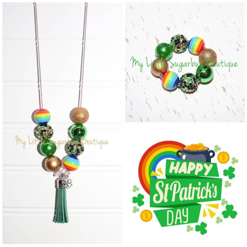 Pot Of Gold Quaste Halskette-st Patricks Day Halskette-Grün Und Halskette-Regenbogen Halskette-Klee-Kleeblatt-Baby-Kleinkind-Mädchen-Frauen von MyLittleSugarbugBtq