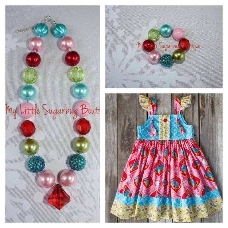 Rebhuhn in Einem Birnbaum-Rot-Rosa-Türkis-Grün - Chunky Halskette-Kaugummi Halskette-Baby-Kleinkind-Mädchen-Frauen von MyLittleSugarbugBtq