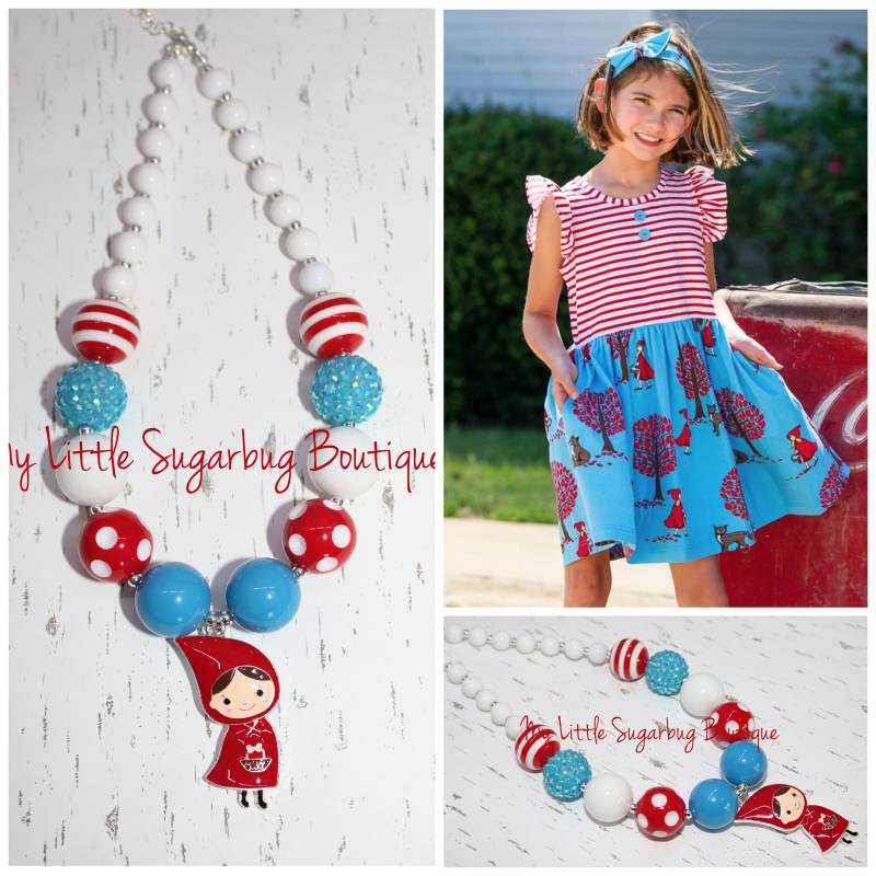 Rotkäppchen Chunky Halskette-Rot Blau Weiß-M2M Eleanor Rose-M2M Rotkäppchen-Bubblegum Halskette-Baby-Kleinkind-Mädchen-Frauen von MyLittleSugarbugBtq