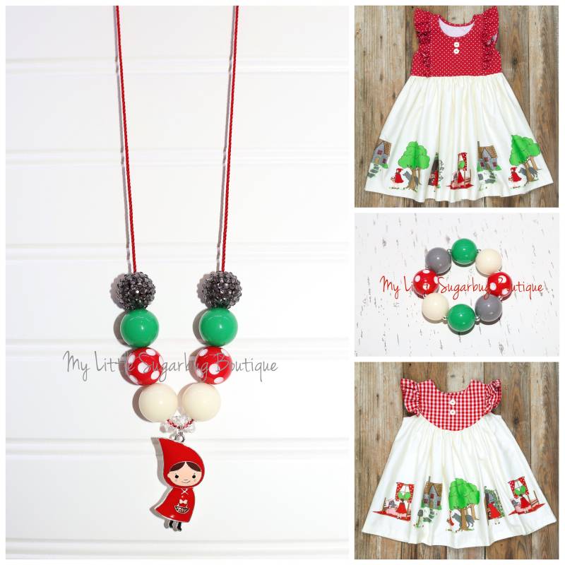 Rotkäppchen Kordel Halskette-Rot Off White Grau Grün-M2M Eleanor Rose-Rot Mädchen Halskette-Baby-Kleinkind-Mädchen von MyLittleSugarbugBtq