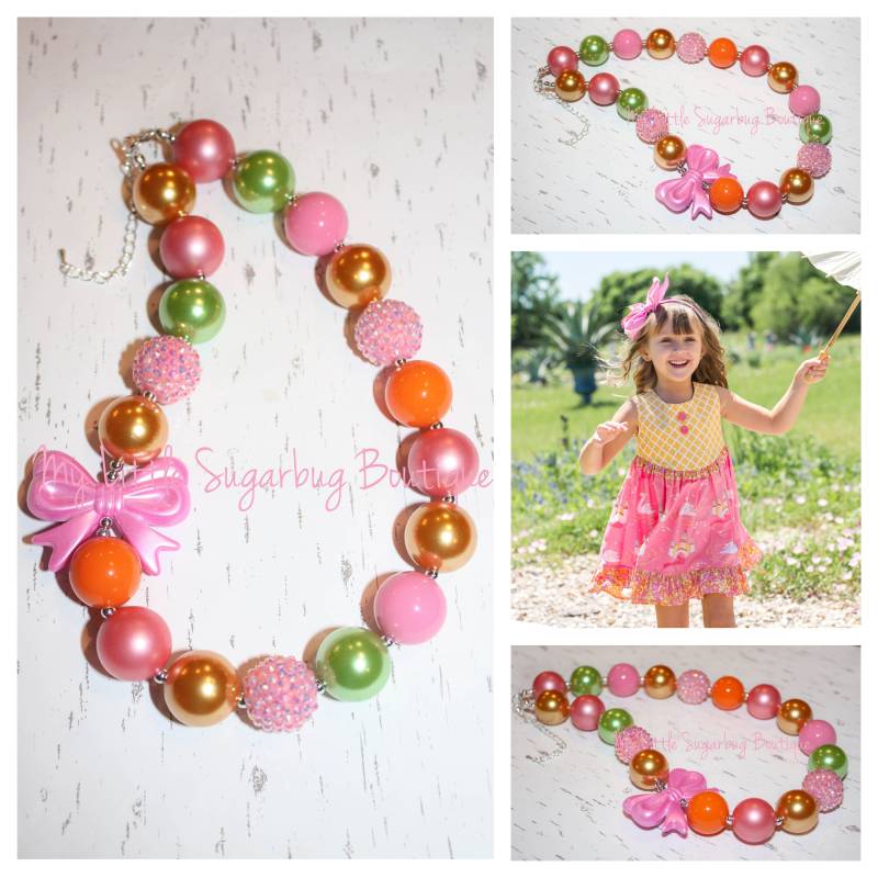 Schwanenprinzessin Chunky Halskette-M2M Eleanor Rose-Pink Gelb Orange Grün-Bubblegum Halskette-Baby-Kleinkind-Mädchen-Frauen von MyLittleSugarbugBtq