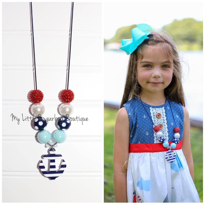 Set Sail Cord Halskette-Anker Halskette-Navy Rot Weiß Blau-M2M Zoe Addelyn-Baby-Kleinkind-Mädchen-Frauen von MyLittleSugarbugBtq