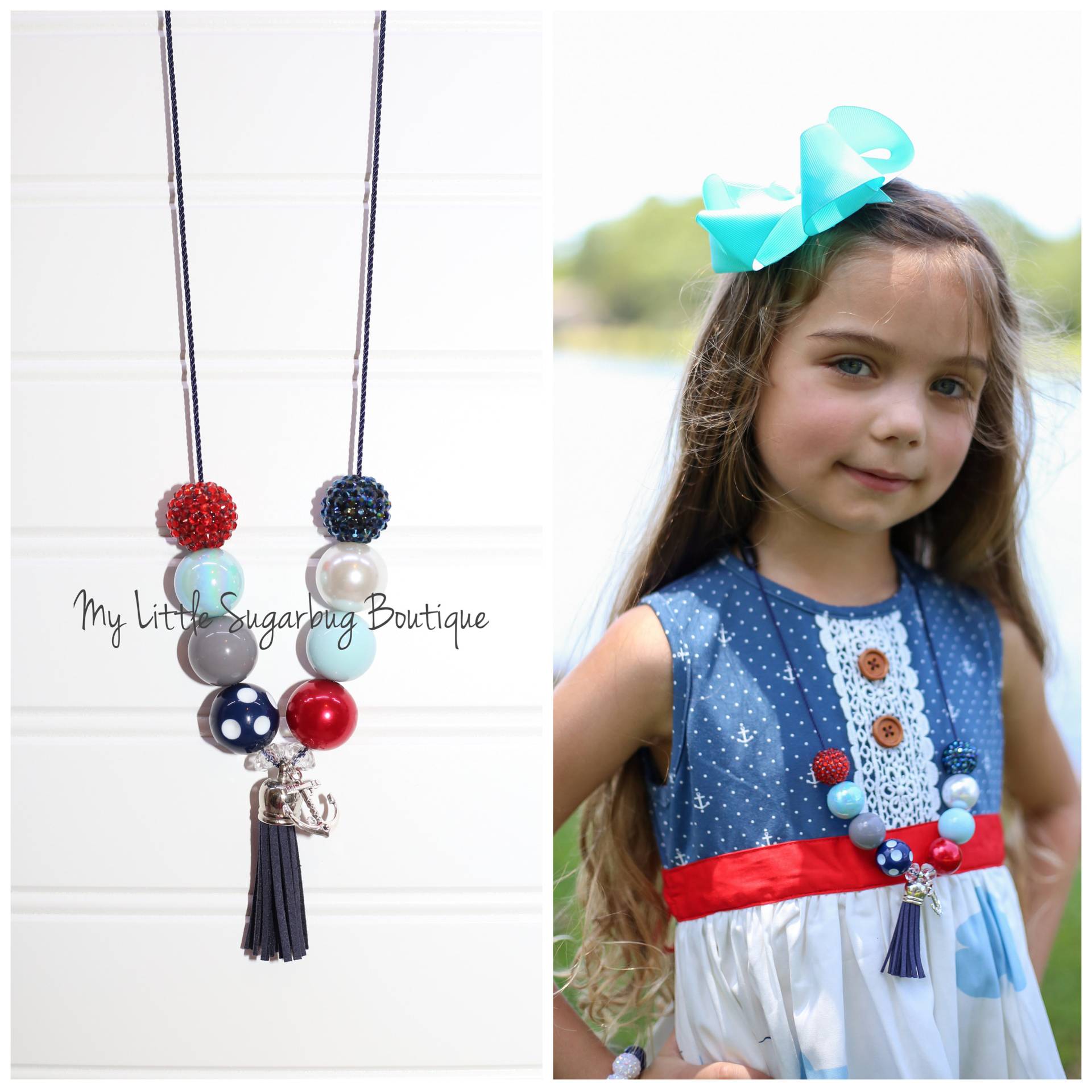 Set Segel Quaste Halskette-Anker Halskette-Navy Rot Weiß Blau-M2M Zoe Addelyn-Baby-Kleinkind-Mädchen-Frauen Set Segel Quaste Halskette-Anker Halskette-Navy Rot Weiß Blau-M2M Zoe Addelyn-Baby-Kleinkind-Mädchen-Frauen von MyLittleSugarbugBtq