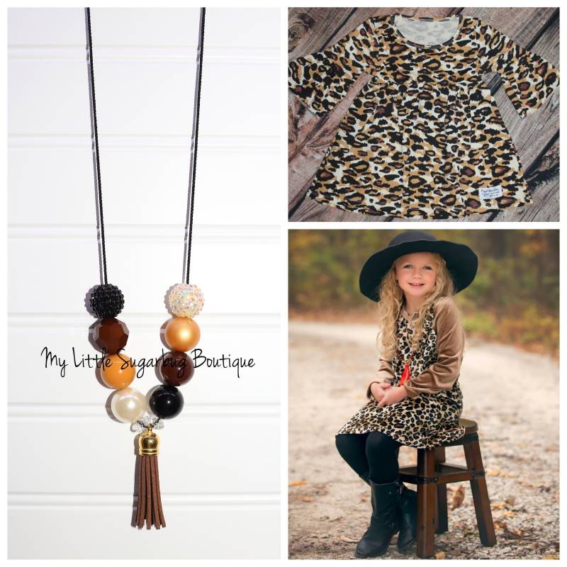 Snow Leopard Quaste Halskette-Schwarz Braun Senf Und Creme Quaste-Herbst Quaste-Baby-Kleinkind-Mädchen-Frauen von MyLittleSugarbugBtq