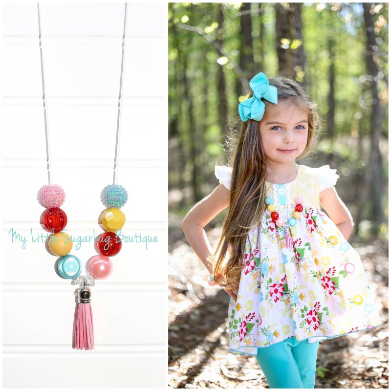 Sunny Blooms Quaste Halskette-Rosa Rot Türkis Gelb Quaste-M2M Zoe Addelyn-Baby-Kleinkind-Mädchen-Frauen von MyLittleSugarbugBtq