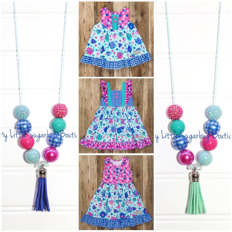 Tea Party Time Quaste Halskette-Hot Rosa Blau Minze Teal Quaste-M2M Eleanor Rose-Baby-Kleinkind-Mädchen-Frauen von MyLittleSugarbugBtq