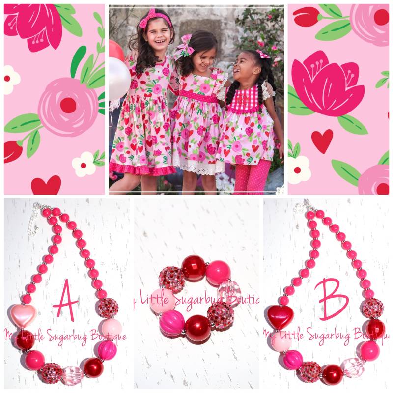 Umarmungen Und Küsse Chunky Halskette-M2M Eleanor Rose Linie-Pink Rot-Valentinstag-Halskette-Baby-Kleinkind-Mädchen-Frauen von MyLittleSugarbugBtq