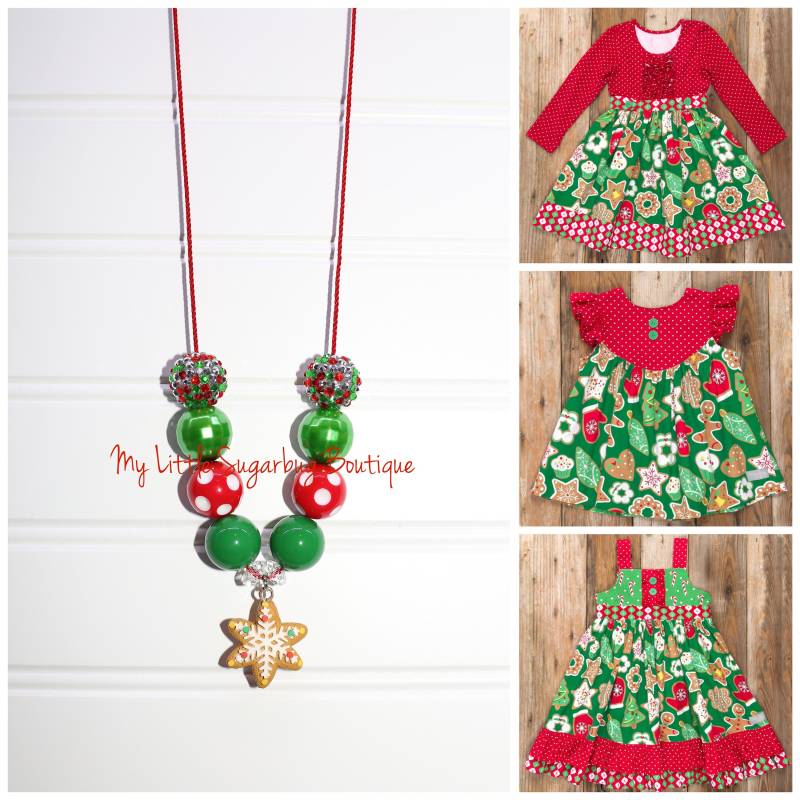 Weihnachten Behandelt Cord Halskette-Rot Und Grün-M2M Eleanor Rose-Lebkuchen Cookie Halskette-Baby-Kleinkind-Mädchen-Frauen von MyLittleSugarbugBtq