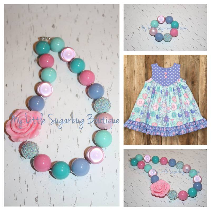 Whimsical Garden Chunky Halskette-M2M Eleanor-Pink Periwinkle Teal-Bubblegum Halskette-Baby-Kleinkind-Mädchen-Frauen von MyLittleSugarbugBtq