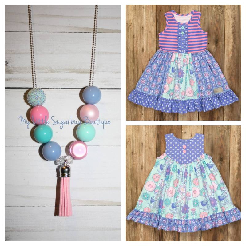 Wunderliche Garten Quaste Halskette-Periwinkle Rosa Und Türkis Quaste-M2M Eleanor Rose-Baby-Kleinkind-Mädchen-Frauen von MyLittleSugarbugBtq