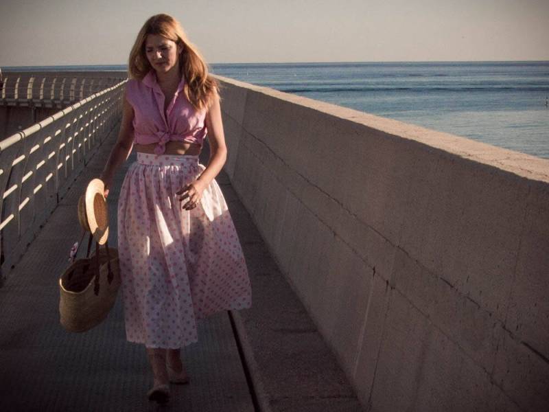 50Er Jahre Stil Rock, Polka Dot Ausgestellter 1950 Vintage Originalstoff, Dot, Weiß Rosa, Größe M von MyLoftVintage