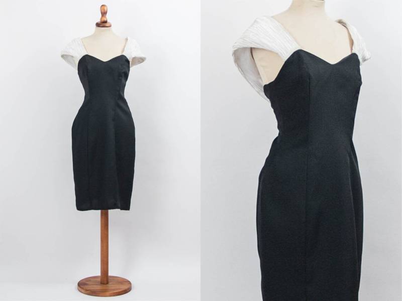 80S Black & White Dress, Vintage Eighties Cocktail Party Little Size Medium von MyLoftVintage
