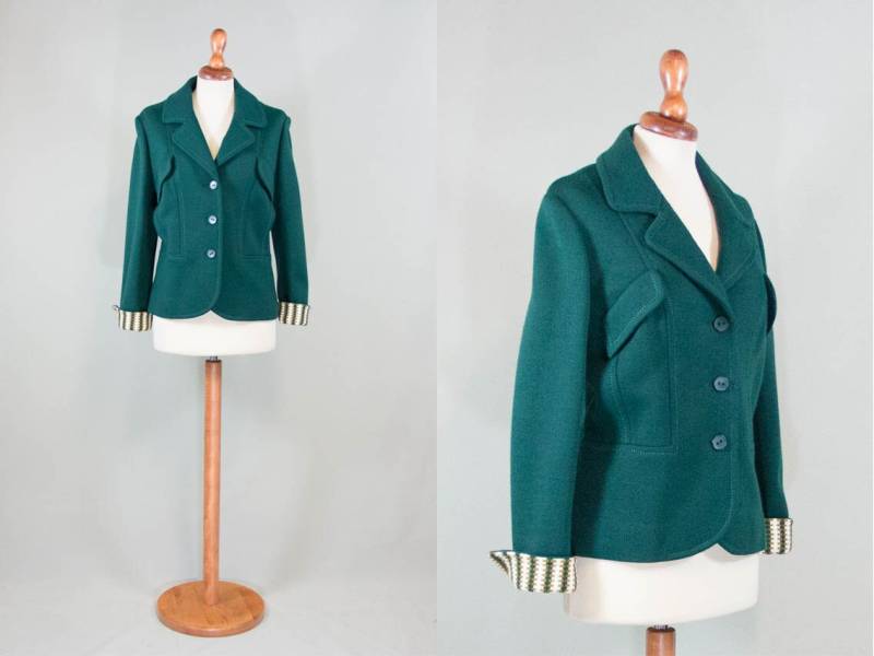 Vintage 60Er Jahre Jacke Grün/Wolle Oben Made in France Dunkelgrüne von MyLoftVintage