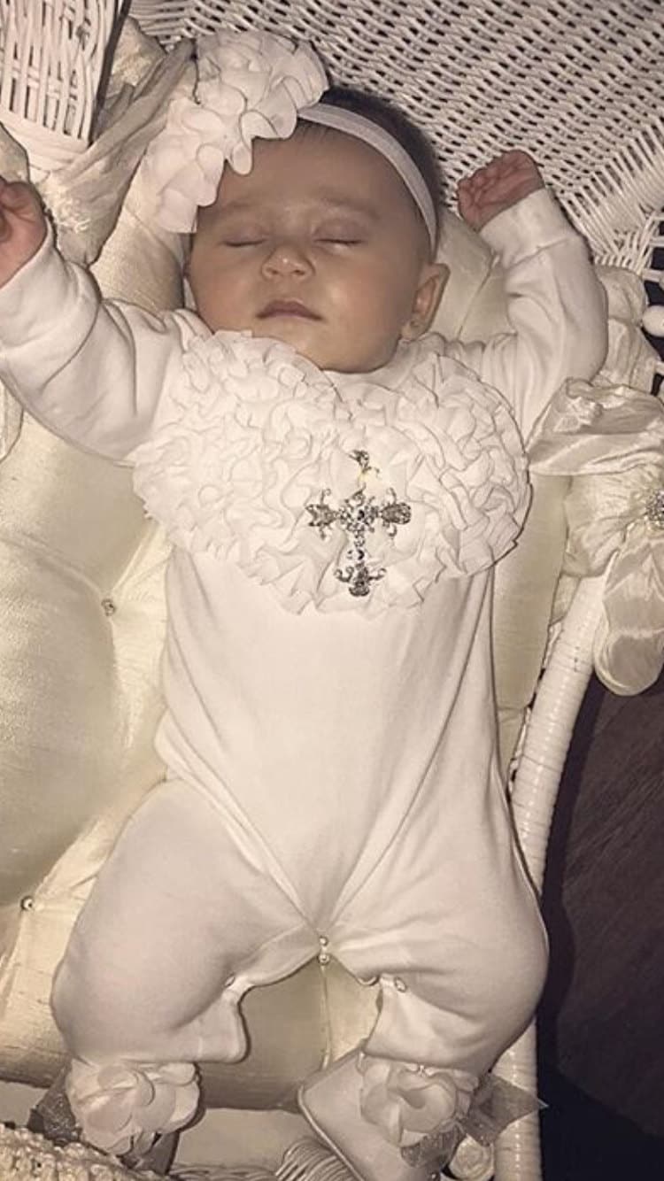 Baby Mädchen Taufe Strampler, Strass Kreuz, Chiffon Blumen, Baumwolle Babyausstattung von MyLolliflopsLLC