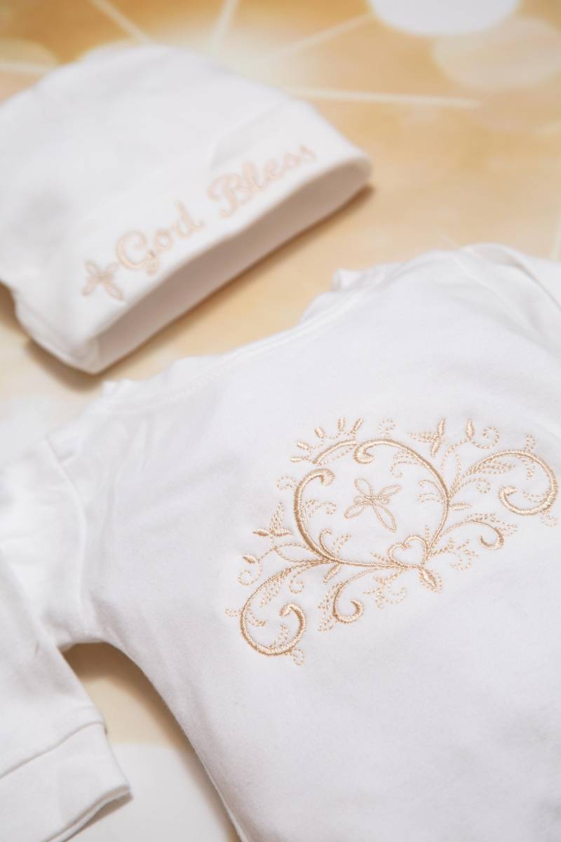 Baby Taufe Strampler Kleinkind Jungen Babyausstattung Weiß Baumwolle Set Mit Passender Mütze von MyLolliflopsLLC