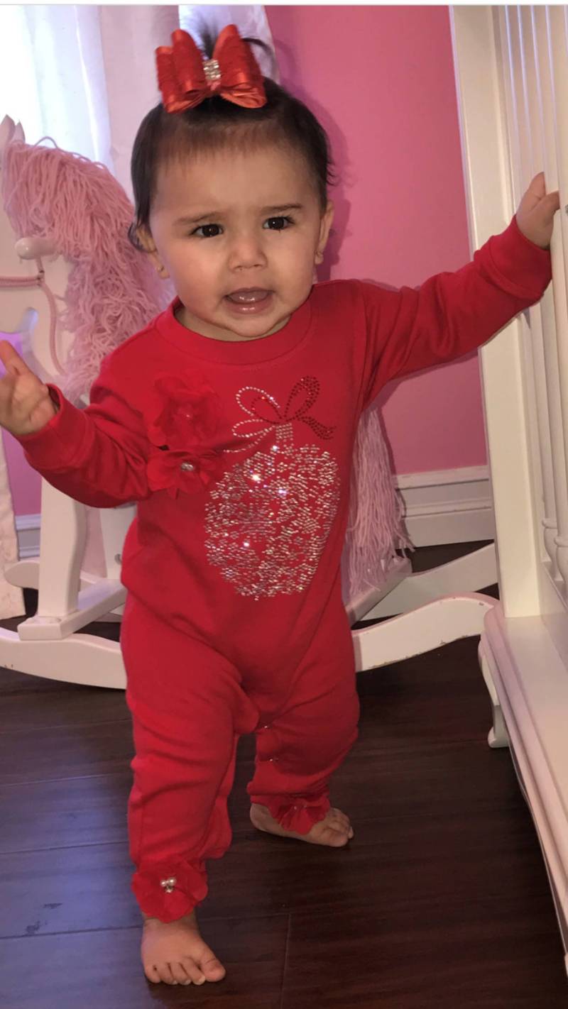 Rot Baby Mädchen Strampler Set Säugling Einteiler Urlaub Und Rote Spitze Stirnband von MyLolliflopsLLC