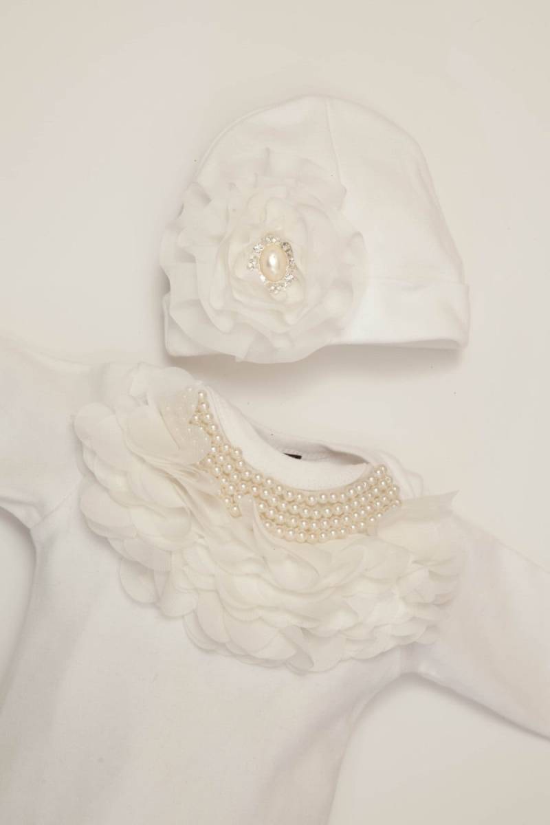 Weißes Babykleid Für Kleinkinder Aus Weißer Baumwolle Mit Chiffon Und Perlenkragen von MyLolliflopsLLC