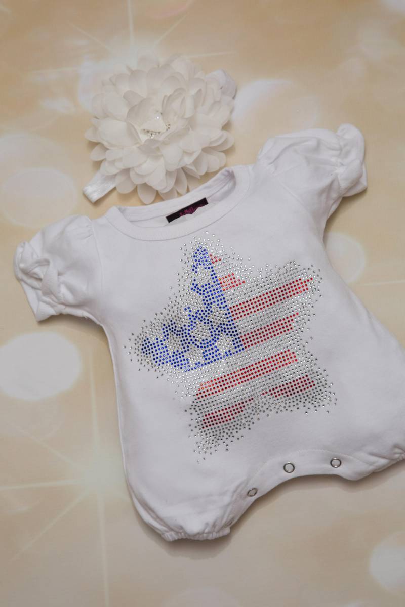 White Bubble Strampler Baby Mädchen Set Große Strass Stern Ein Stück Mit Passenden Stirnband von MyLolliflopsLLC