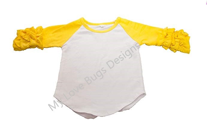 Mädchen Gelb Rüschen Raglan Shirts - Monogramm-Fähige von MyLoveBugsDesigns