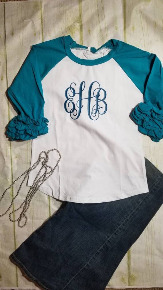 Mädchen Teal Rüschen Raglan Shirts - Monogrammierbare von MyLoveBugsDesigns