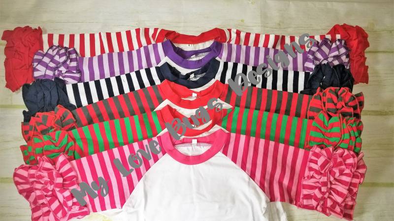 stripe Icing Ruffle Raglan Shirts - Mehrere Farben Monogramable von MyLoveBugsDesigns