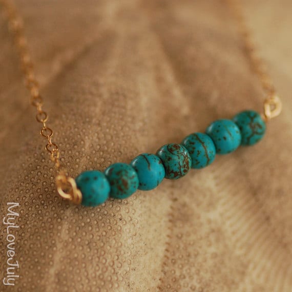 Bar Halskette, Türkis Edelstein Goldbarren Zierliche Schlichte Rosa Geschenk Unter 25 von MyLoveJuly