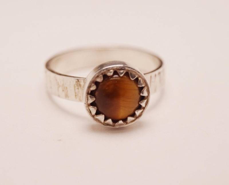 Tigerauge Ring Sterling Silber Strukturierte Band Größe Us 7, 5 von MyLunaJewel