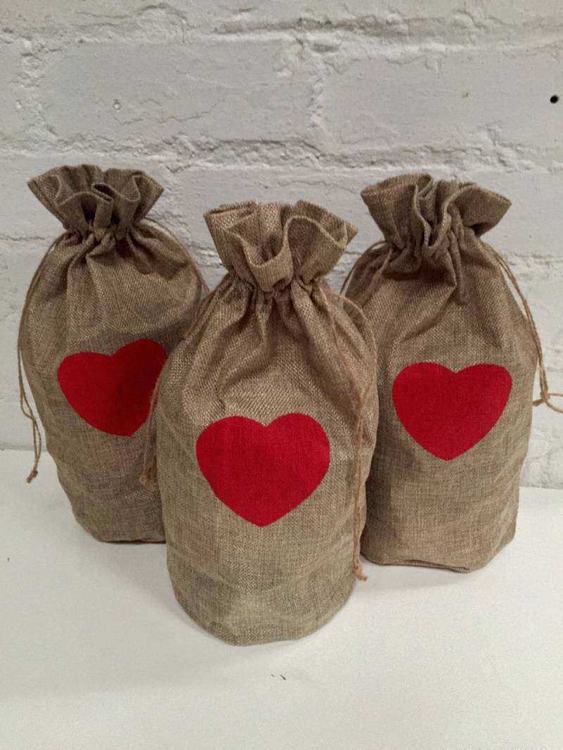 Jute Hessian Säcke - Geschenksack Herz Weihnachten 35x15cm Grosser Set Mit 5 Stück von MyLushFabric
