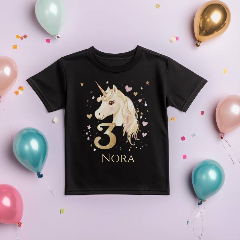 Geburtstag 3 Jahre Einhorn Geburtstagsshirt Mädchen T-Shirt Mit Name Kindergeburtstag Geschenk Tshirt Personalisiert von MyMaisieFabrik