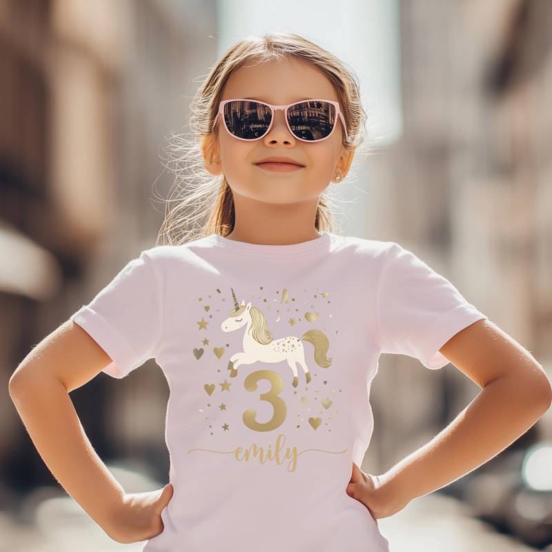 Geburtstagsshirt Mädchen 3 Geburtstag T-Shirt Mit Name Kindergeburtstag Geschenk Einhorn T-Shirt Personalisiert Geburtstagsoutfit von MyMaisieFabrik