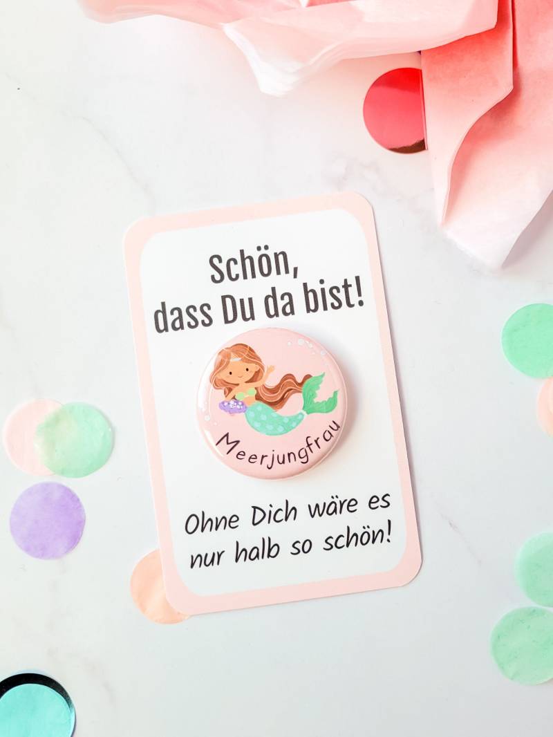 Kindergeburtstag Mitgebsel Meerjungfrau Geburtstag Button Ohne Nadel Kleines Geschenk Mädchen Gastgeschenk Gäste Anstecker von MyMaisieFabrik