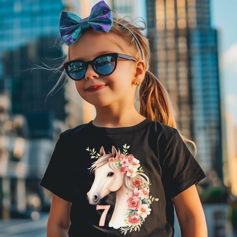 Pferde Geburtstag Shirt 7 - Geburtstagsshirt Zahl Mädchen Mit Name Geschenk T Kindergeburtstag Geschenkidee Tshirt 7 von MyMaisieFabrik