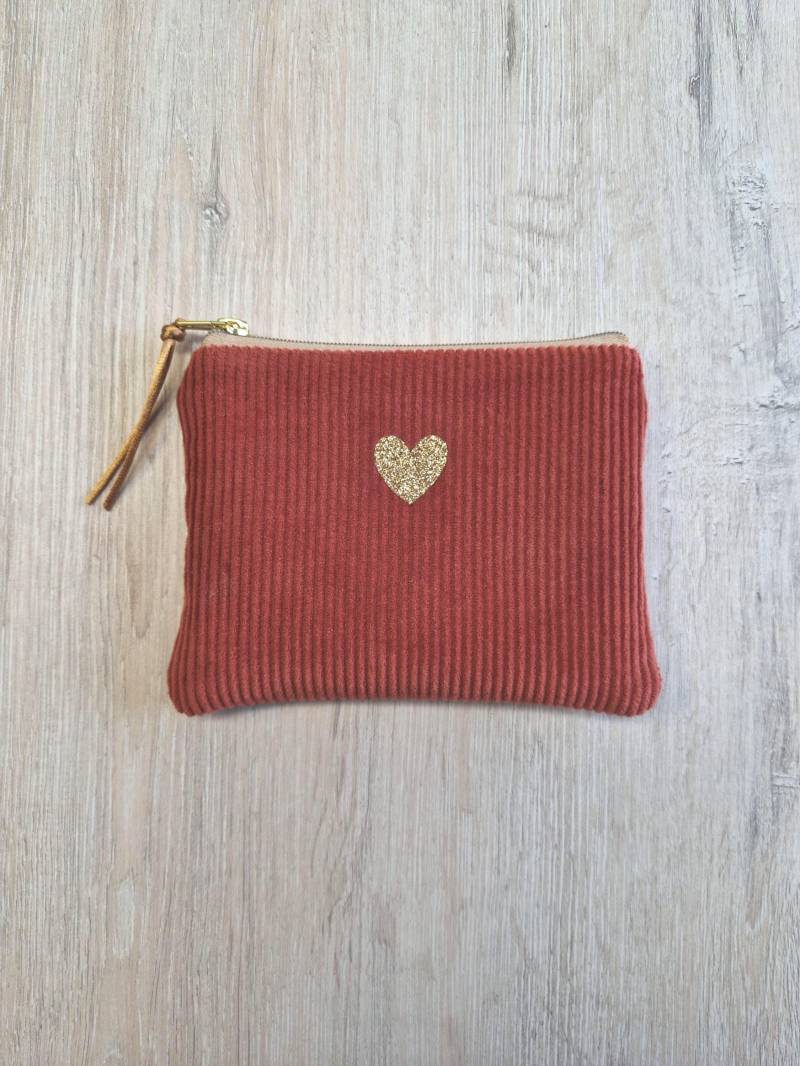 Kosmetiktäschchen Personalisierbar Mit Name/Kosmetiktasche Xl Kleines Täschchen Baumwolle Cord Unifarben Rosenholz von MyMarelle