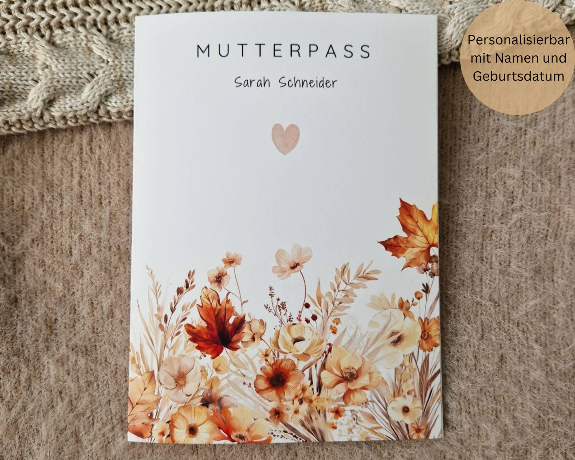 Mutterpasshülle Personalisierbar Mit Fach + Namen/Hülle Deutscher Mutterpass Schutzhülle Schutzumschlag Herbstblumen von MyMarelle