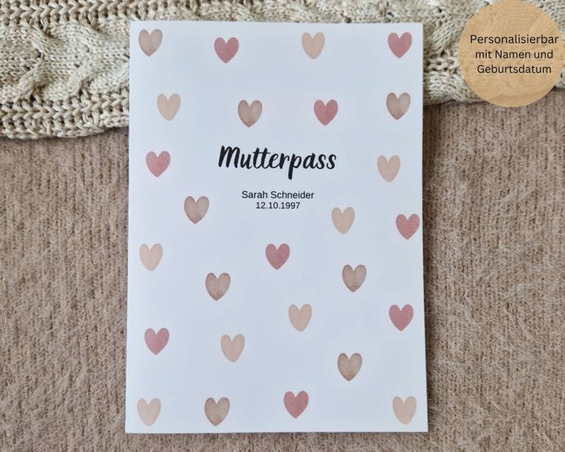Mutterpasshülle Personalisierbar Mit Fach + Namen/Hülle Deutscher Mutterpass Schutzhülle Schutzumschlag Herzchen von MyMarelle