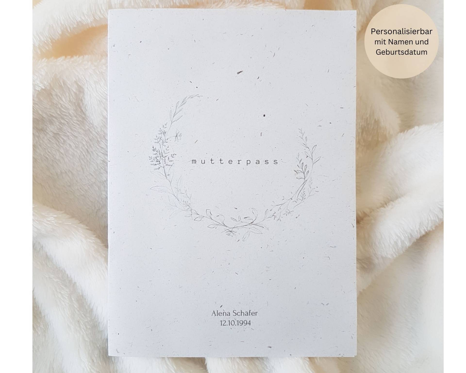 Mutterpasshülle Personalisiert Mit Zusatzfach Und Namen/Hülle Mutterpass Geschenk Schwangerschaft Blumenkranz Minimalistisch von MyMarelle