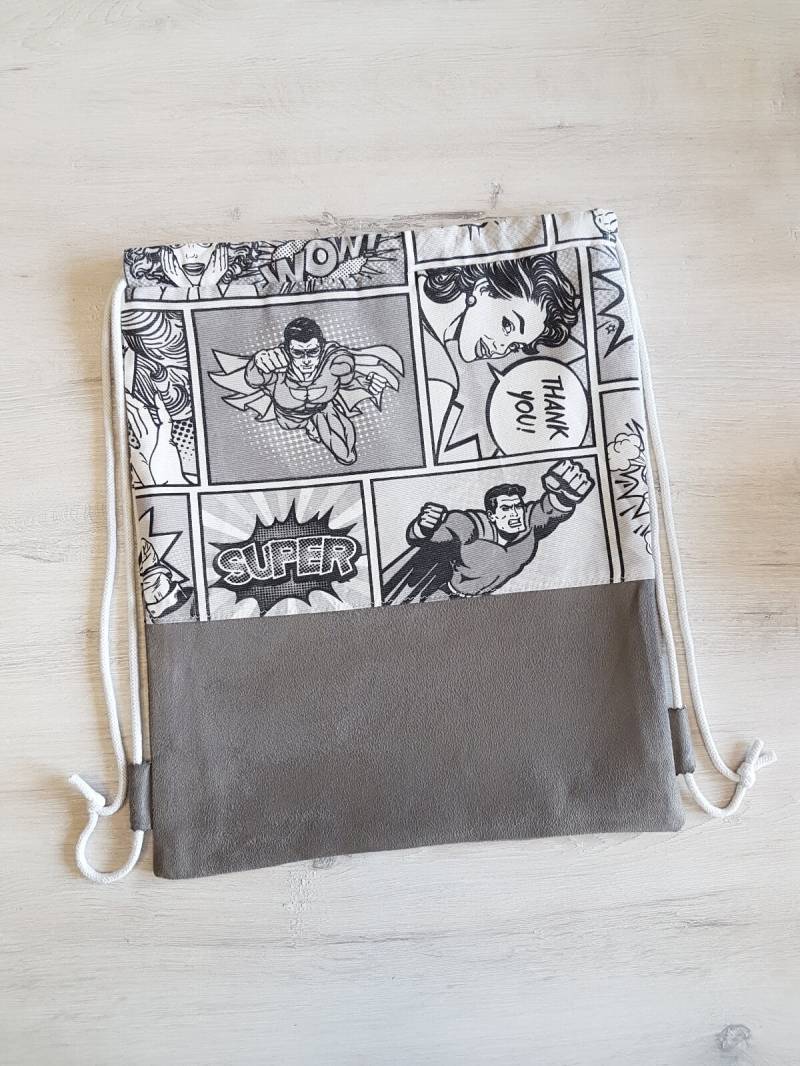 Turnbeutel, Kinderturnbeutel, Kindergartenturnbeutel Mit Name, Comic, Canvas, Kunstleder von MyMarelle