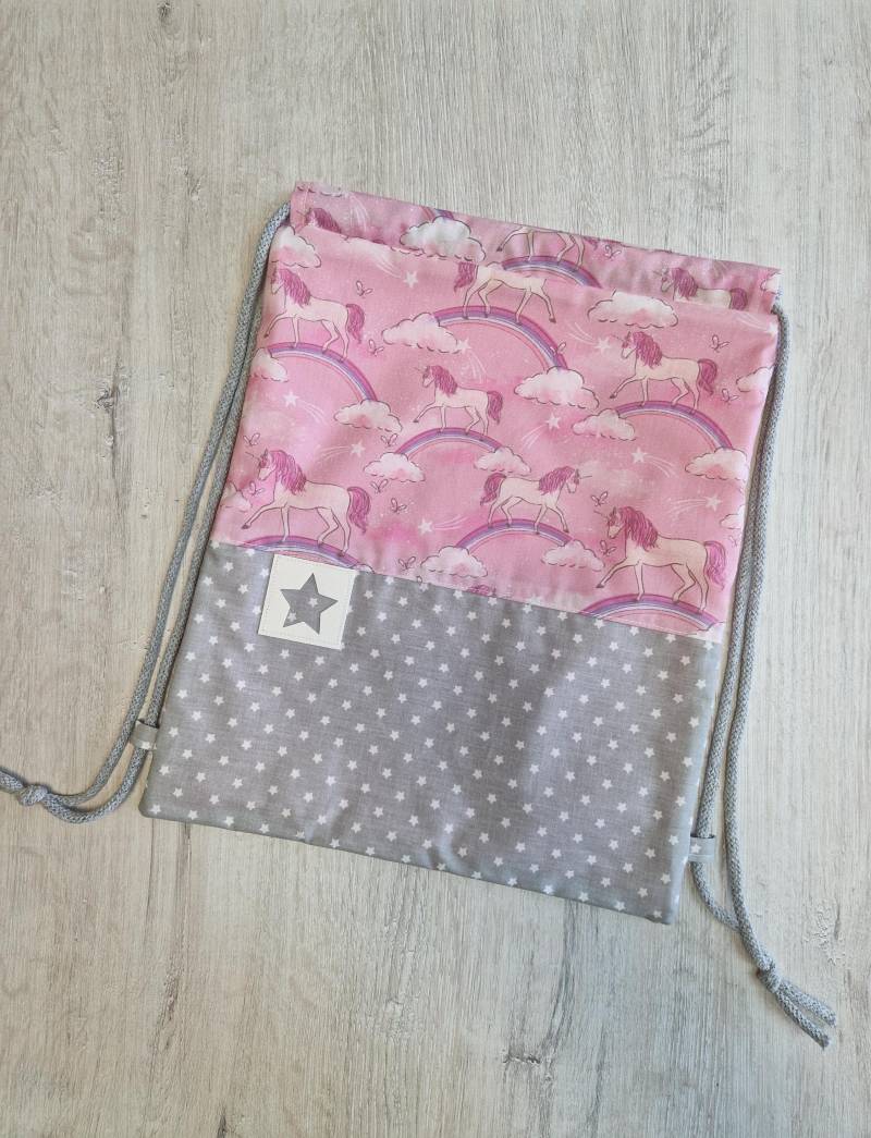 Turnbeutel Personalisierbar Mit Name/Kinderturnbeutel Kindergartenturnbeutel Sportbeutel Baumwolle Rosa Einhörner Sterne von MyMarelle