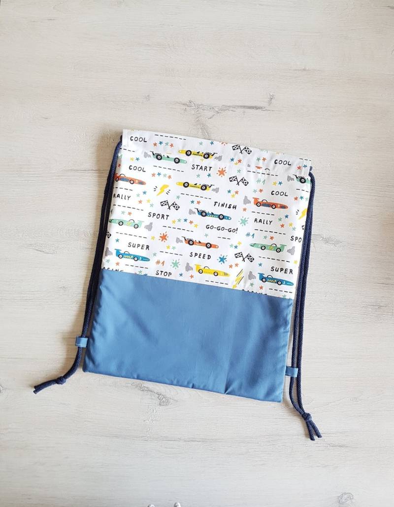 Turnbeutel Personalisiert/Kinderturnbeutel Kindergartenturnbeutel Sportbeutel Rucksack Baumwolle Autos von MyMarelle