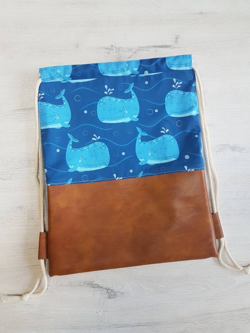 Turnbeutel Personalisiert Mit Name/Kinderturnbeutel Kindergartenturnbeutel Baumwolle Kunstleder Wale Groß Maritim von MyMarelle