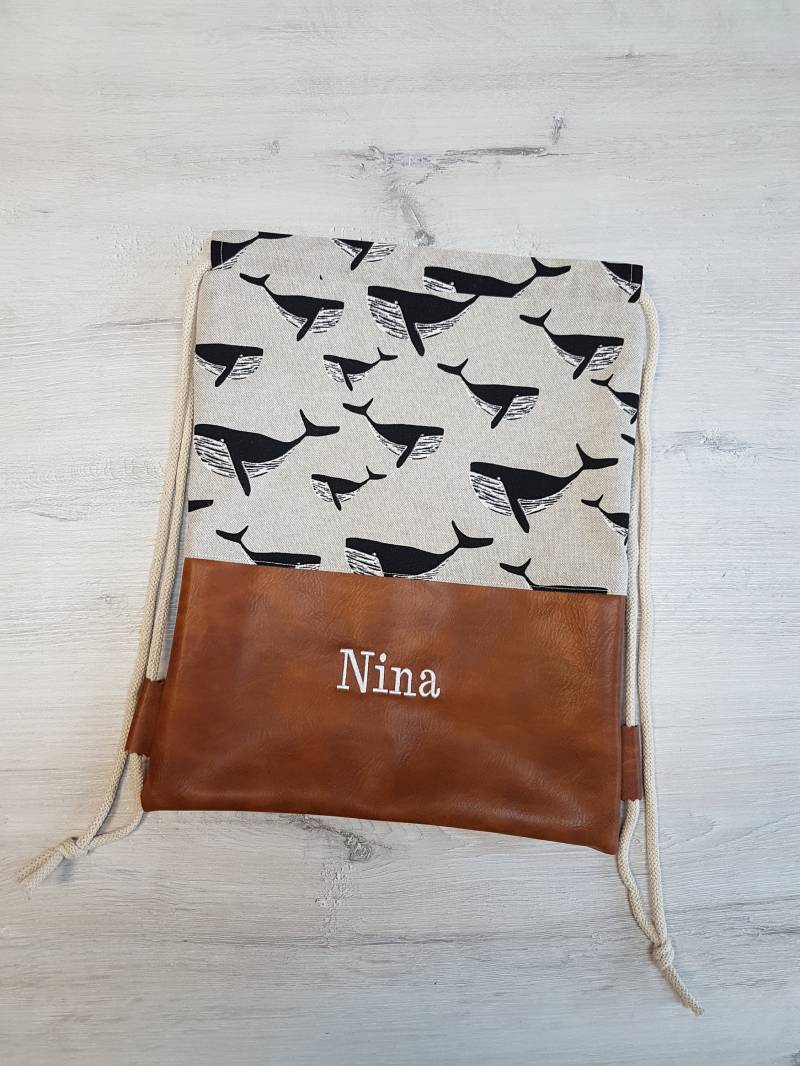 Turnbeutel Personalisiert Mit Name/Kinderturnbeutel Kindergartenturnbeutel Baumwolle Kunstleder Wale Groß Maritim von MyMarelle