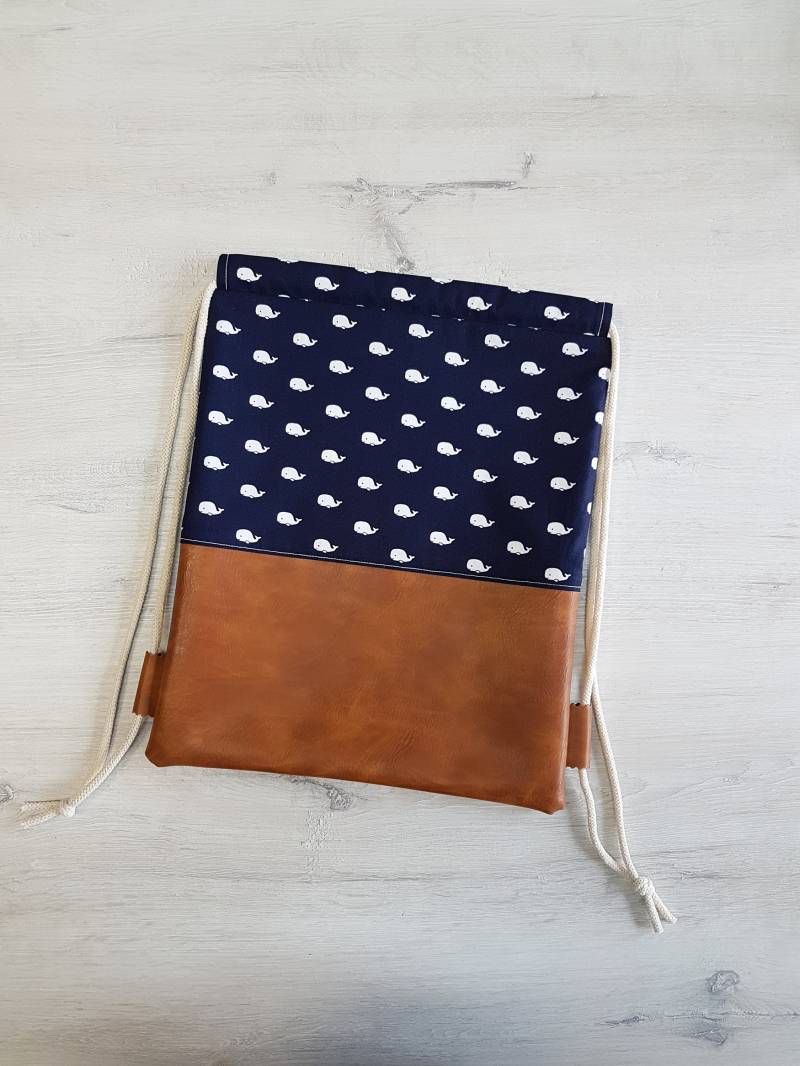 Turnbeutel Personalisiert Mit Name/Kinderturnbeutel Kindergartenturnbeutel Baumwolle Kunstleder Wale Klein Maritim von MyMarelle