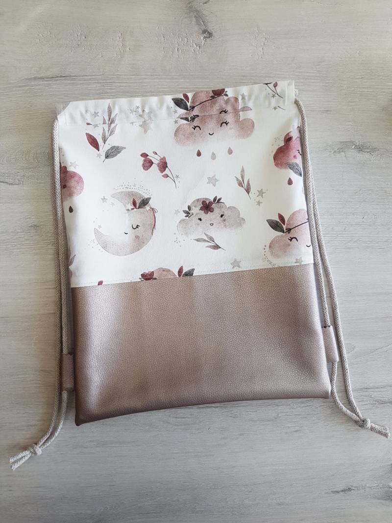 Turnbeutel Personalisiert Mit Name/Kinderturnbeutel Kindergartenturnbeutel Rucksack Baumwolle Kunstleder Boho Wolken Mond von MyMarelle