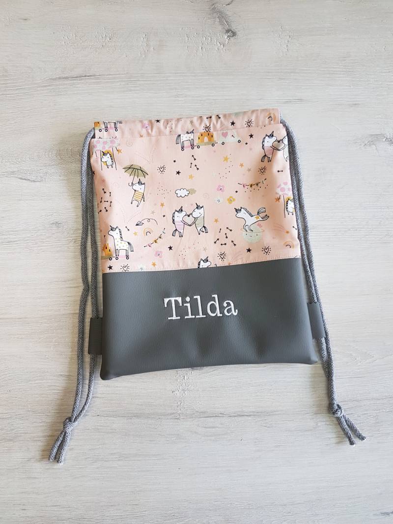 Turnbeutel Personalisiert Mit Name/Kinderturnbeutel Kindergartenturnbeutel Rucksack Baumwolle Kunstleder Einhorn Glitzer von MyMarelle