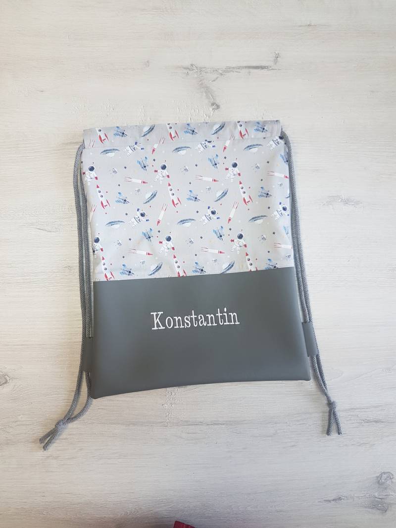Turnbeutel Personalisiert Mit Name/Kinderturnbeutel Kindergartenturnbeutel Rucksack Baumwolle Kunstleder Rakete Astronaut von MyMarelle