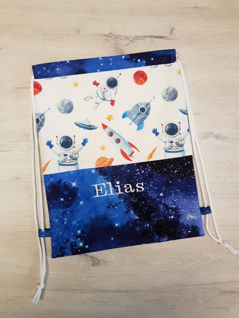 Turnbeutel Personalisiert Mit Name/Kinderturnbeutel Kindergartenturnbeutel Sportbeutel Baumwolle Astronaut Weltall Rakete Planeten von MyMarelle