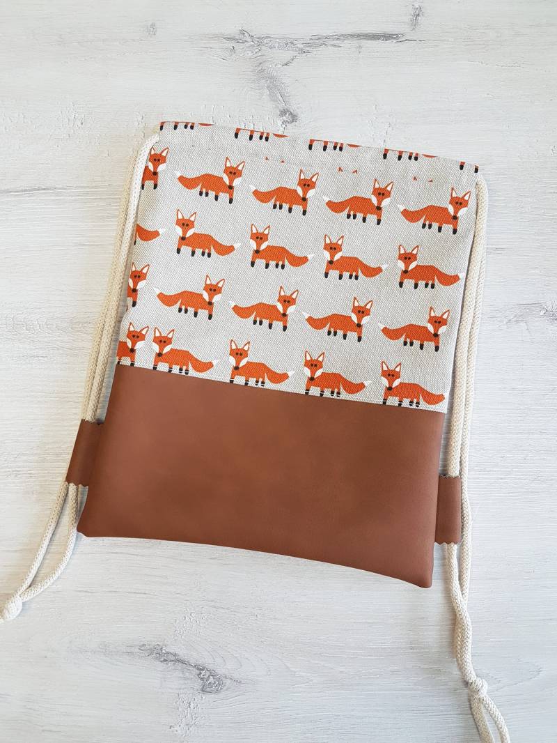 Turnbeutel Personalisiert Mit Name/Kinderturnbeutel Kindergartenturnbeutel Sportbeutel Baumwolle Kunstleder Fuchs von MyMarelle