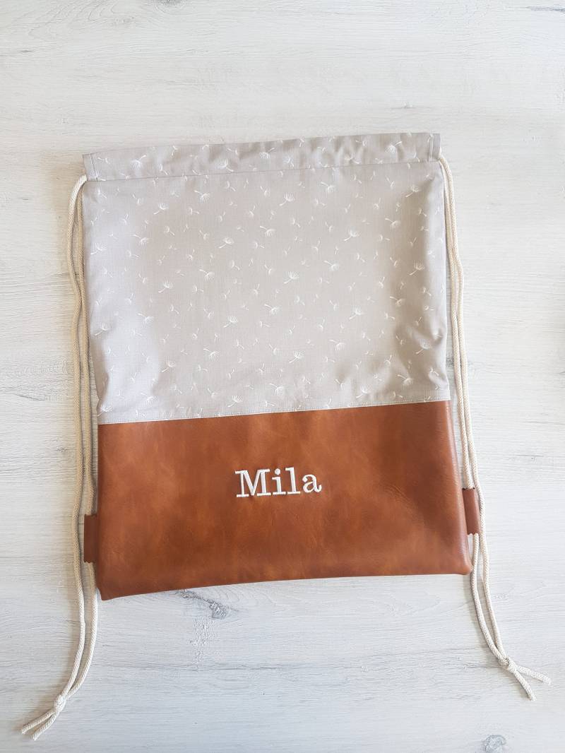Turnbeutel Personalisiert Mit Namen/Kinderturnbeutel Kindergartenturnbeutel Rucksack Baumwolle Kunstleder Pusteblume von MyMarelle